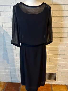 Vintage 50s 60s Spiegel Black Dress with Sheer Overlay Womens S